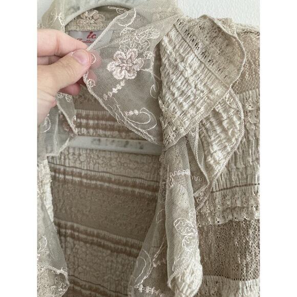 IC Collection Connie K Cardigan Ruffle Ivory Lace Button Lagenlook Boho Fairy M - Picture 7 of 13